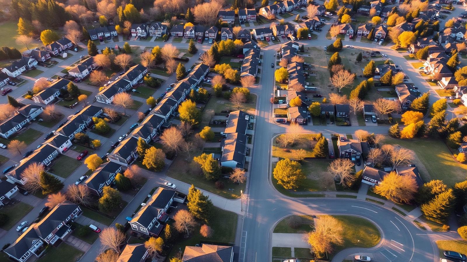 Aerial view of a residential neighborhood